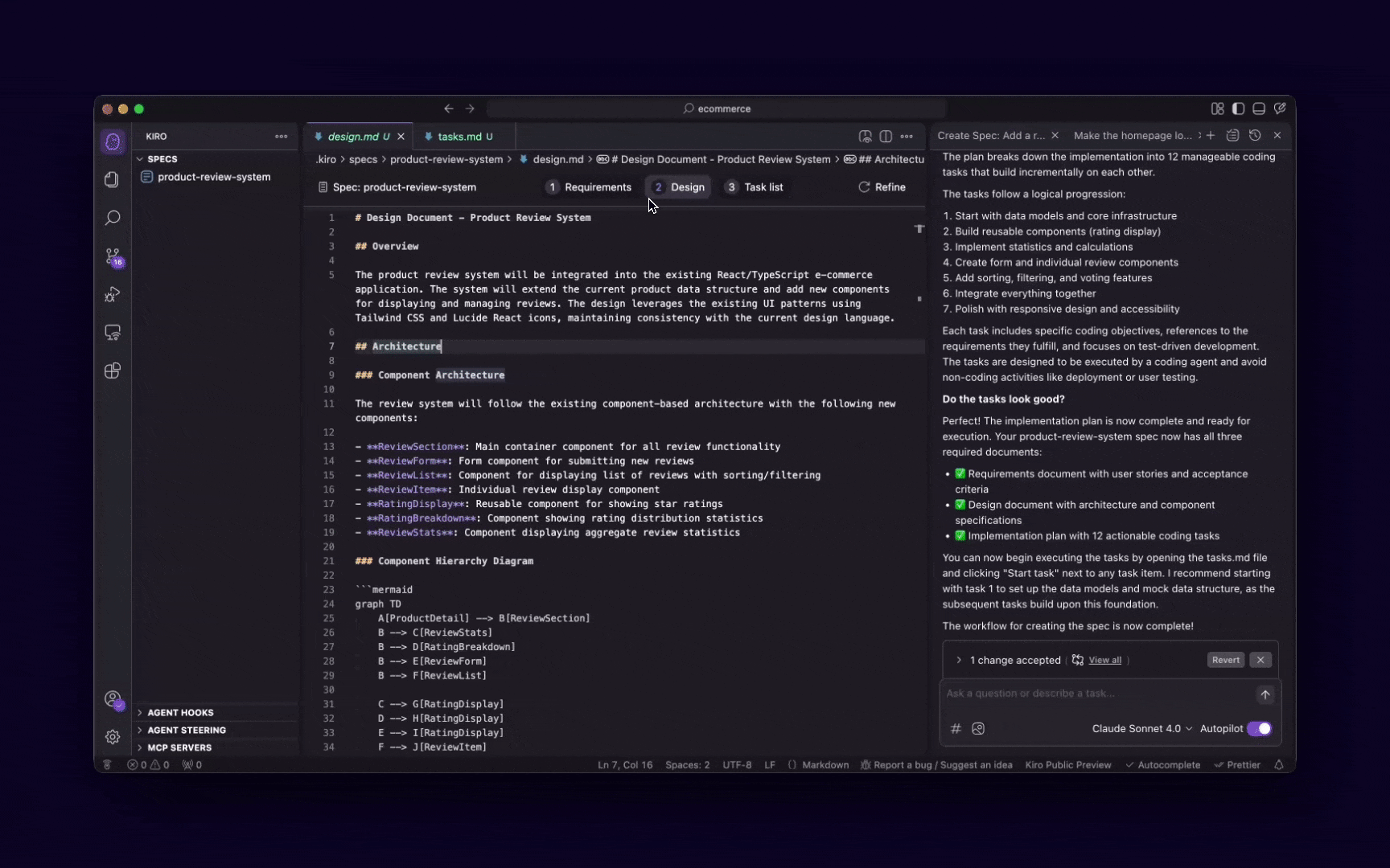 Markdown task list for product-review-system