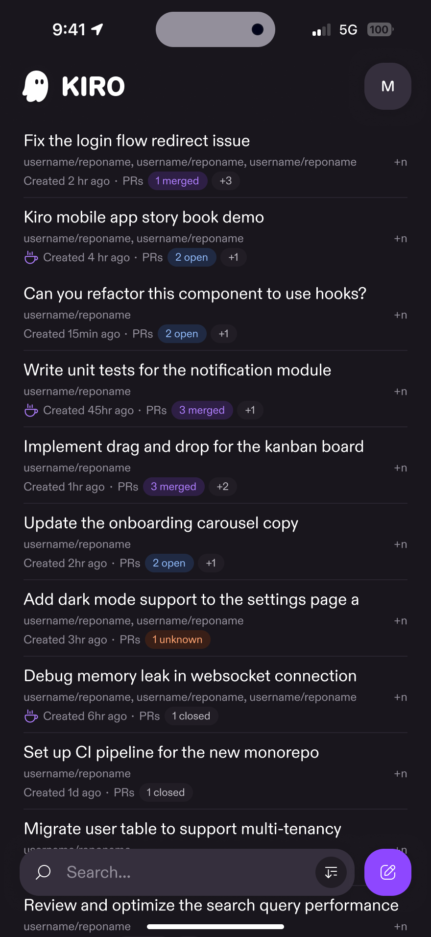 Kiro iOS interface
