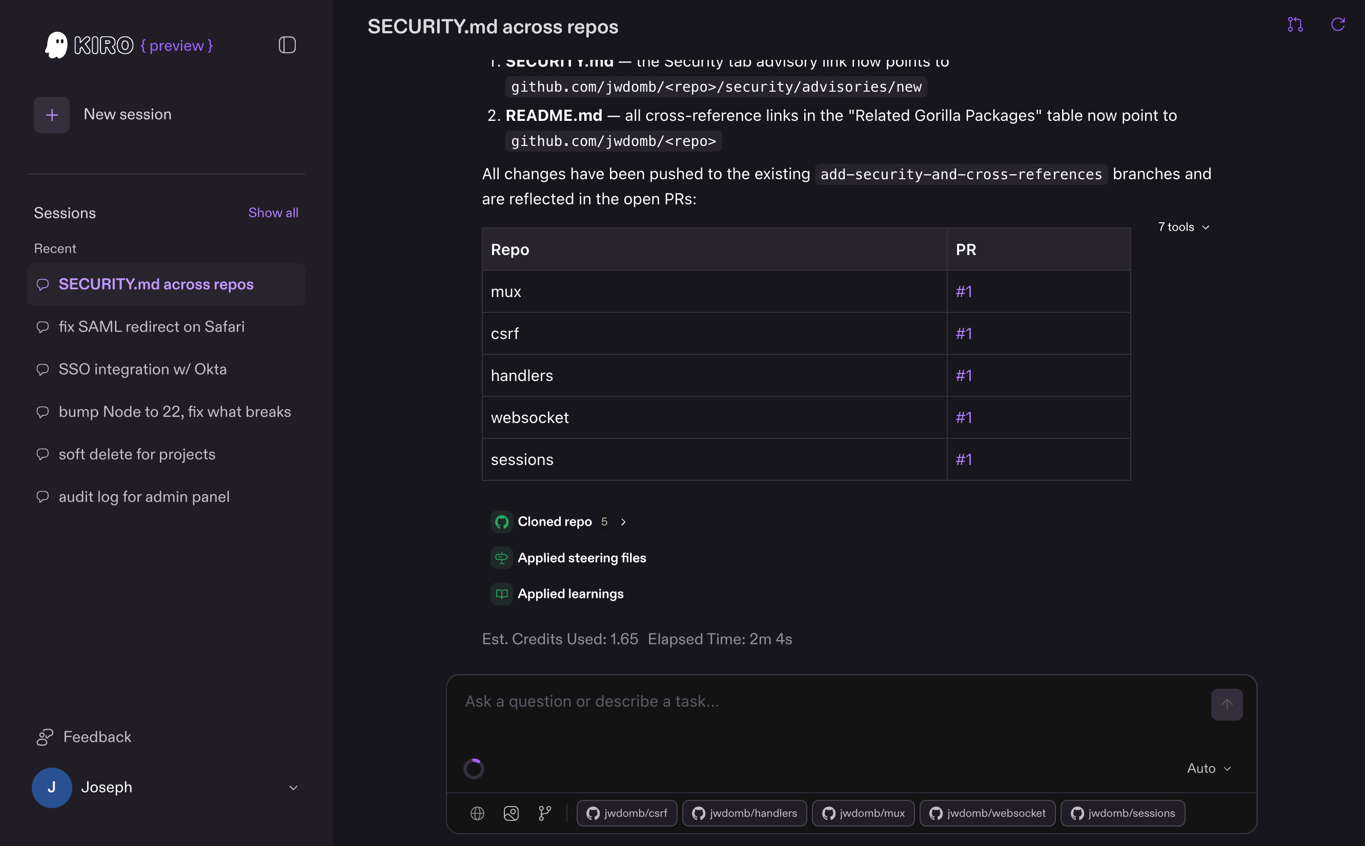 Kiro Web interface