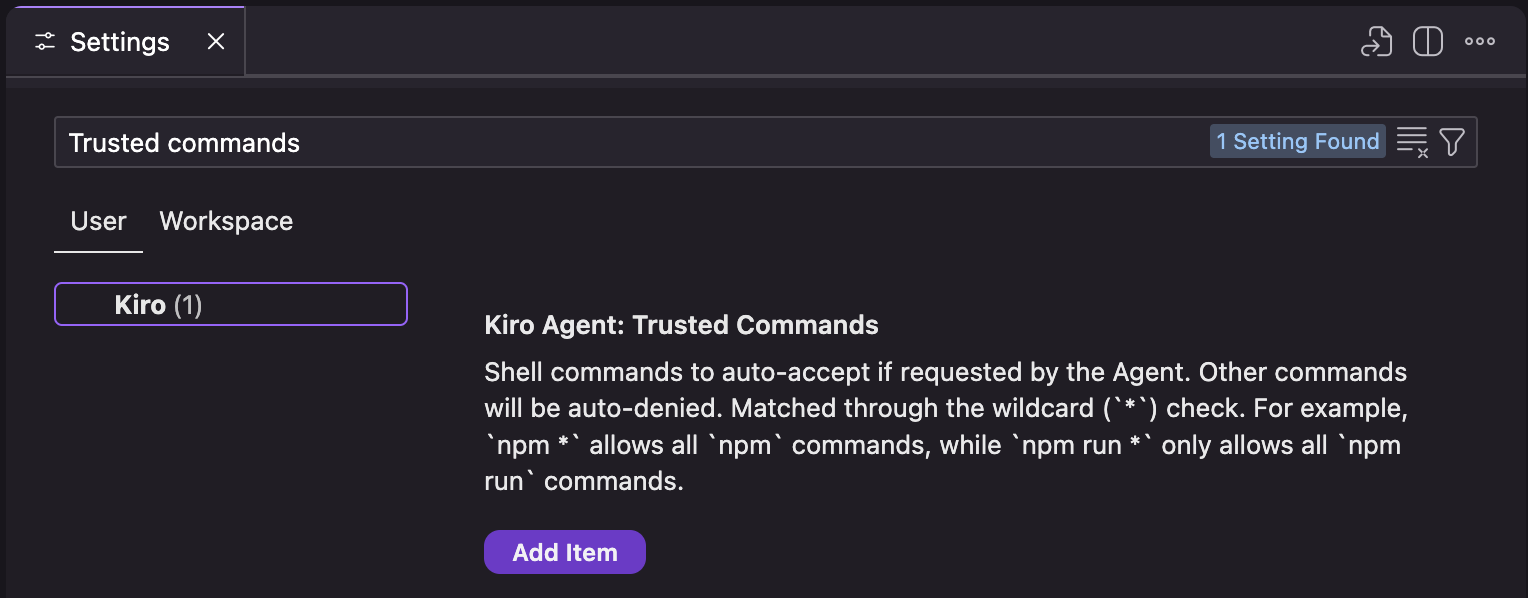 Kiro Trusted Commands Setting