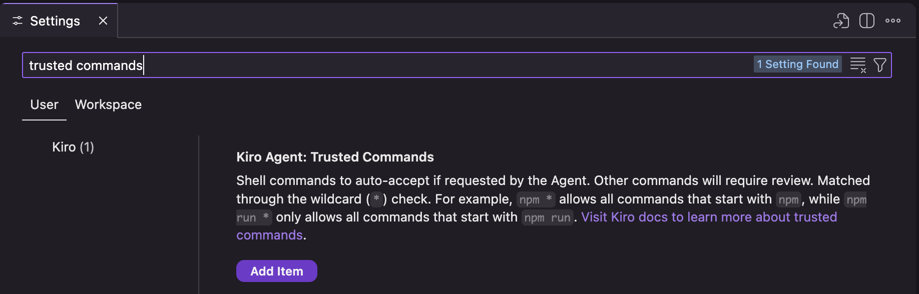 Kiro Trusted Commands Setting