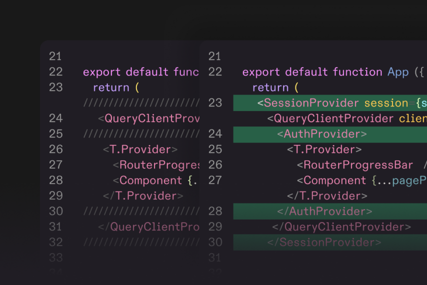 Markup of code showing what was removed and added