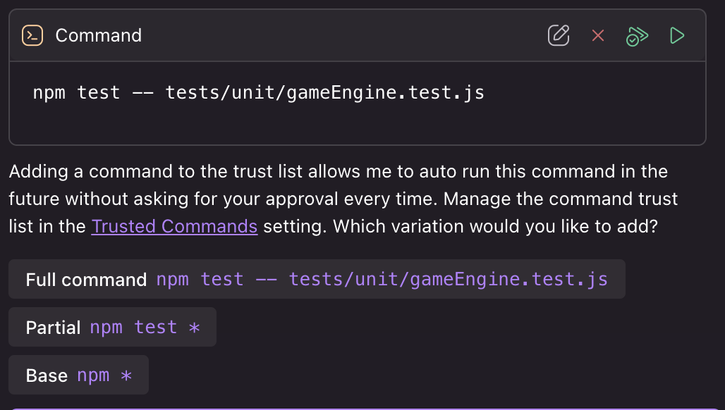 Kiro Trusted Commands Setting