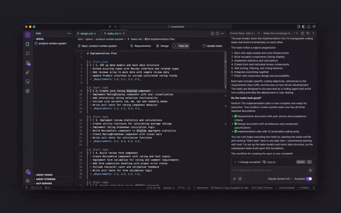 Design documentation in Kiro specs