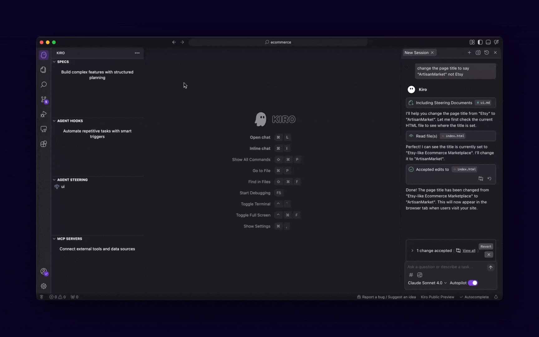 Creating a specification in Kiro